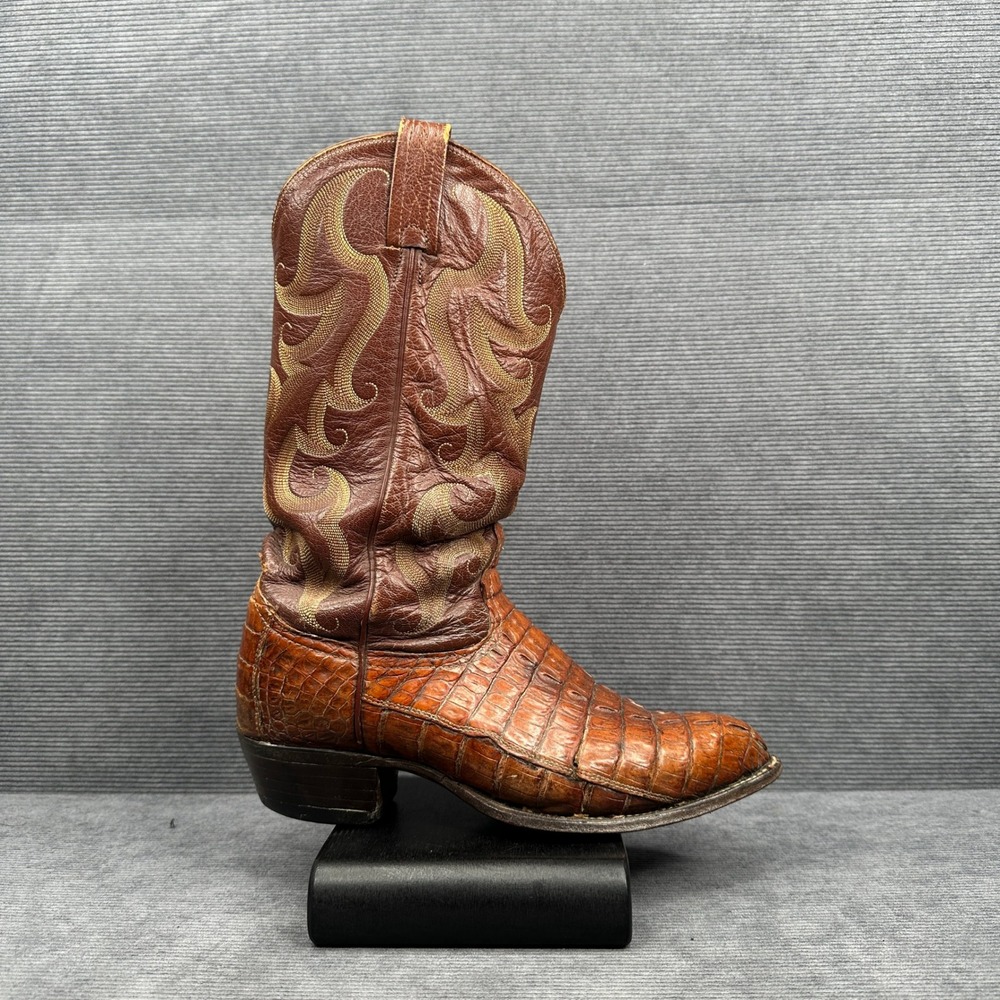 Tony Lama Cognac Caiman Crocodile Western Cowboy Boots Brown Leather Size 8 EE
